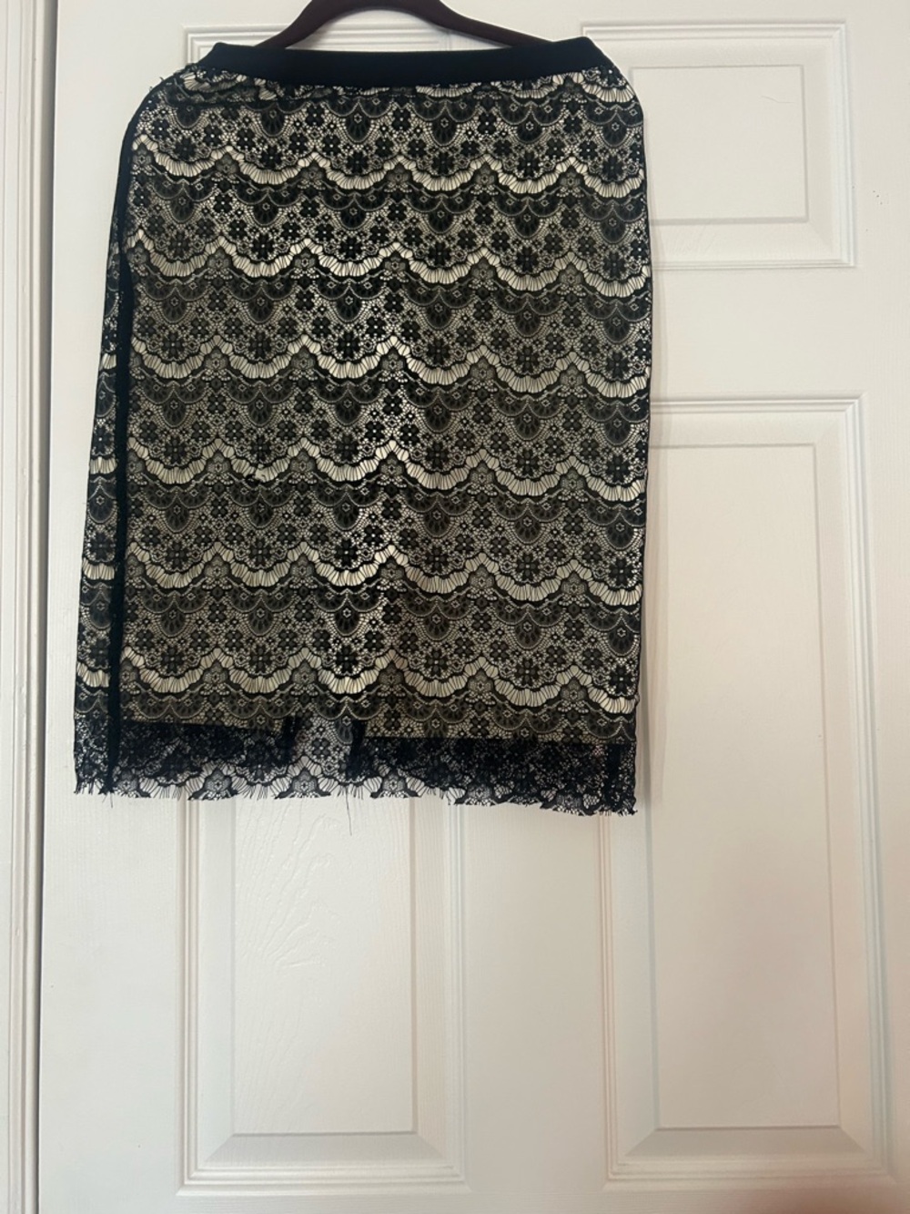 Marc Bouwer Black Lace Overlay Midi Skirt with Cream Lining